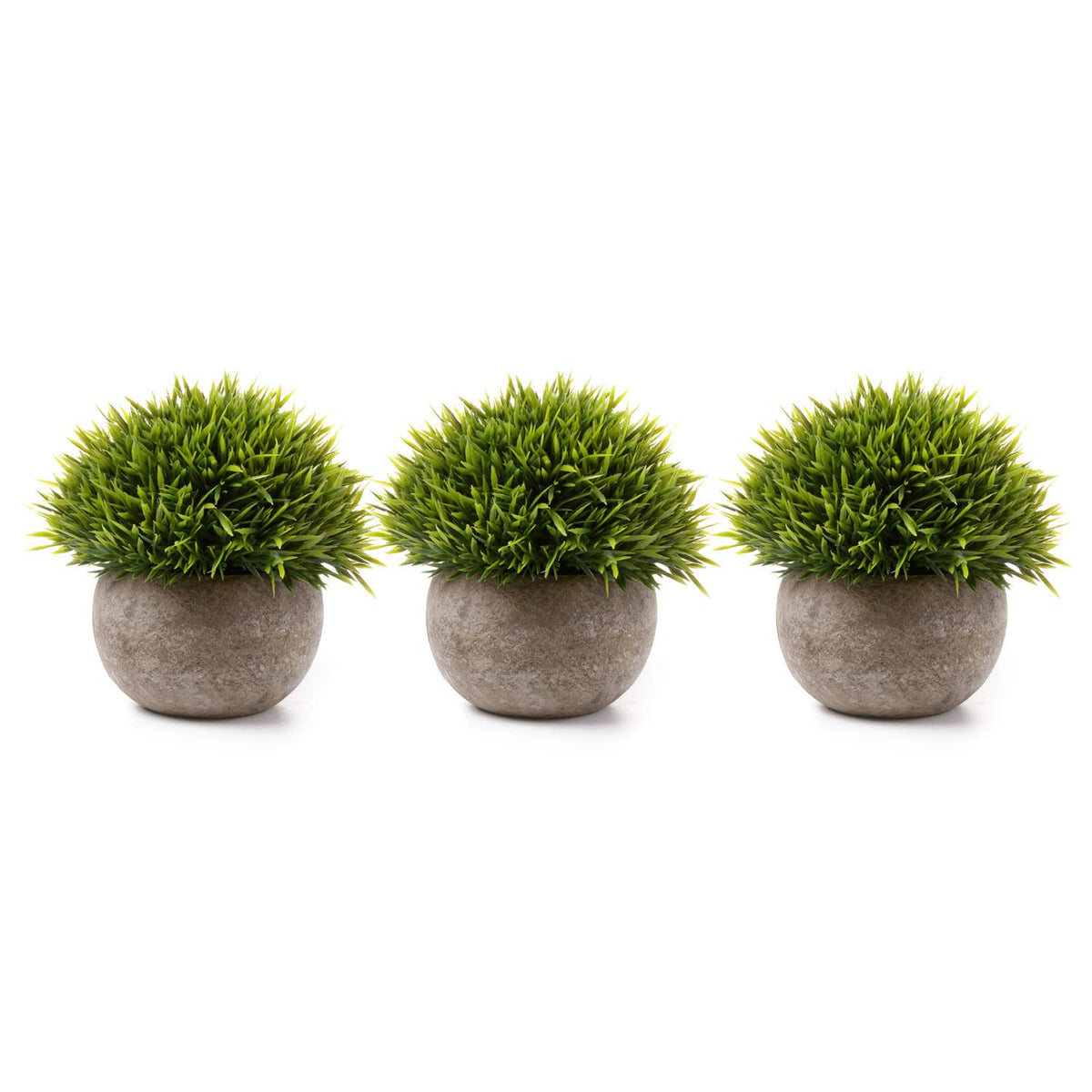 T4U 3PCS Artificial Plastic Potted Plant Fake Green Grass Faux Plant with Pot for Home Office Indoor Décor