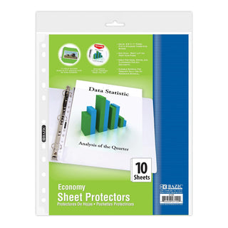 BAZIC Sheet Protectors Economy, Fit 8.5x11 Inch Paper, 11 Hole Clear Plastic Sleeves Ring Binder Sheets, Archival Safe (10/Pack), 1-Pack