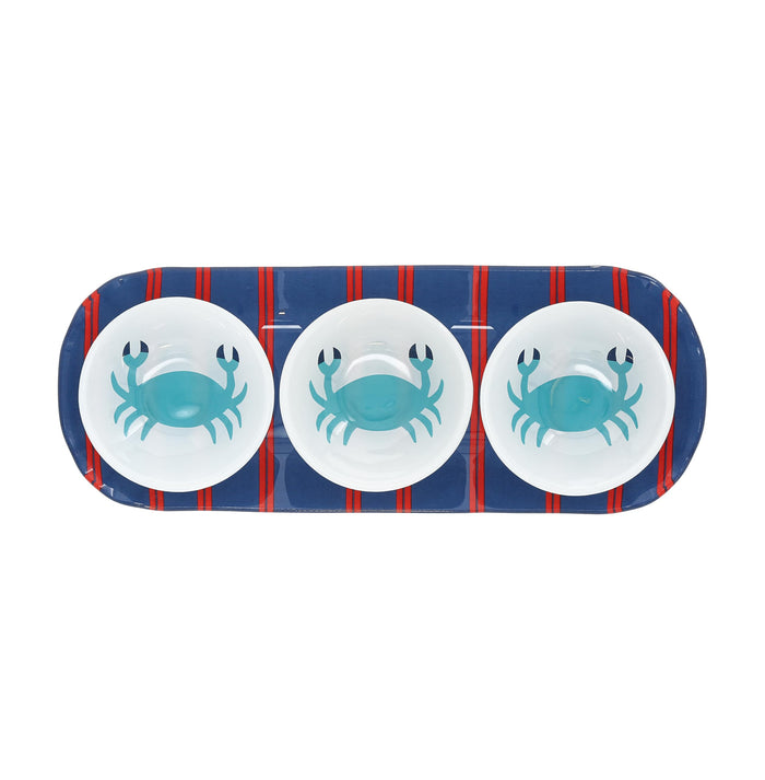 Pavilion - Crab - 11" Serving Tray with Three 2 Oz Bowl Set Vintage Beach Boat Waterfront Ocean Seaside Kitchen Decor Serveware