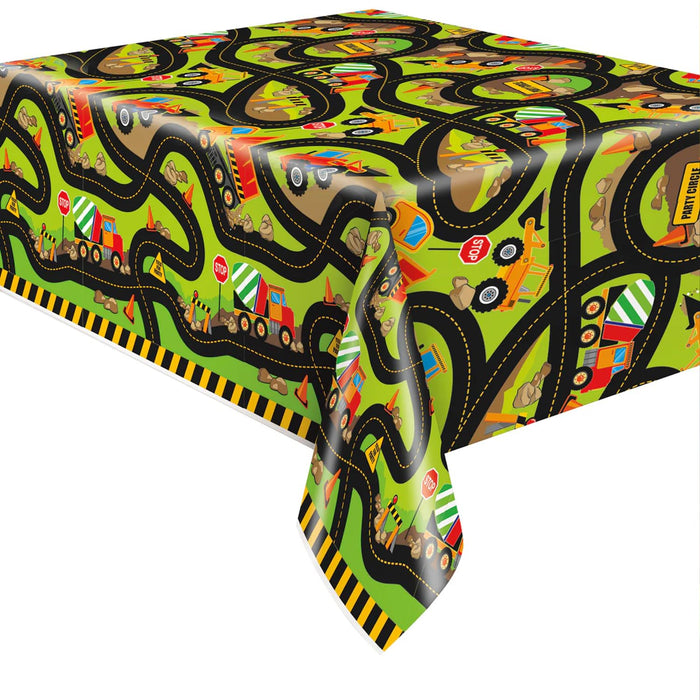 Unique Industries Construction Truck Birthday Plastic Tablecloth, 84" x 54"