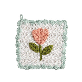 Mud Pie Pot Holder, 8" x 8", Pink Tulip
