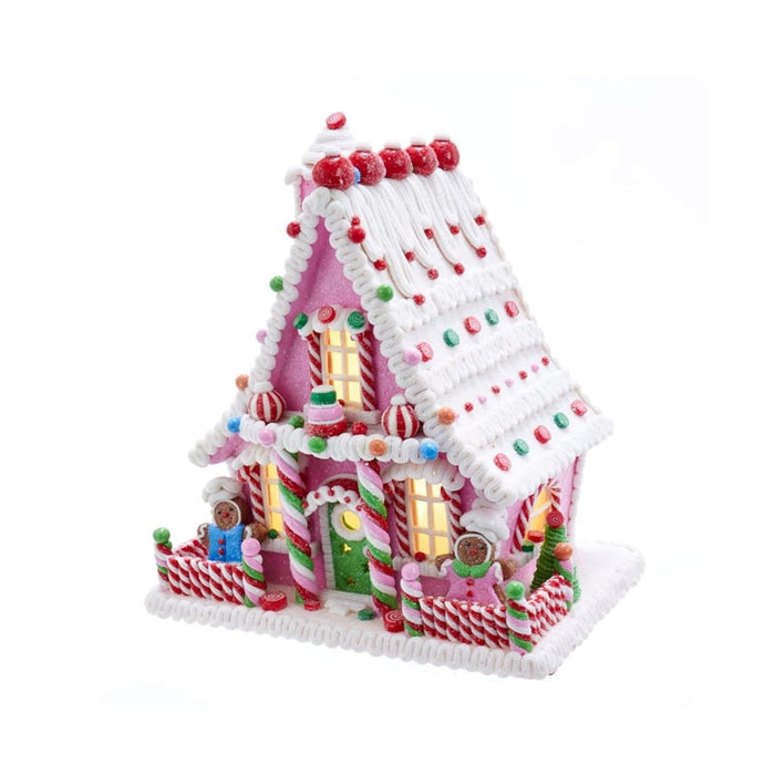 Kurt Adler Kurt S. Adler 10-Inch Pink Battery-Operated Candy LED Gingerbread House Table Piece, Multi