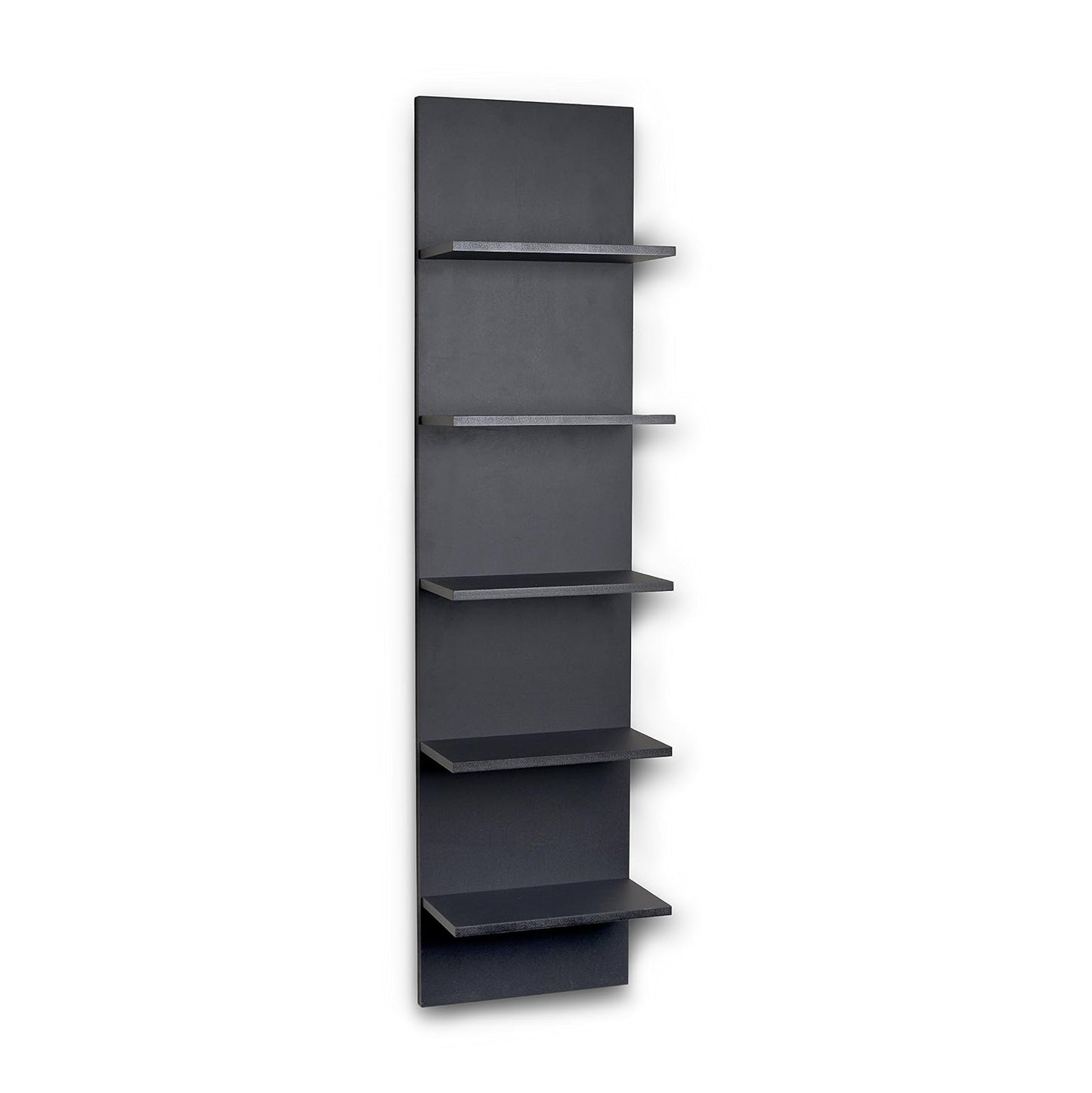 Danya B. Narrow Decorative Wall Mount Vertical Shelving Unit – Modern Column with 5 Shelves Home or Office for Books, Décor Display – Black Grain Finish