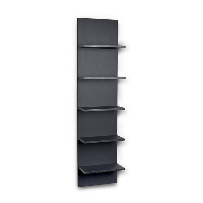 Danya B. Narrow Decorative Wall Mount Vertical Shelving Unit – Modern Column with 5 Shelves Home or Office for Books, Décor Display – Black Grain Finish