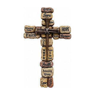 Comfy Hour 12 Inch Cross Wall Decor, Stacked Stone Wall Cross