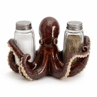 Comfy Hour 6 Inch Octopus Salt and Pepper Shakers, Red Holder