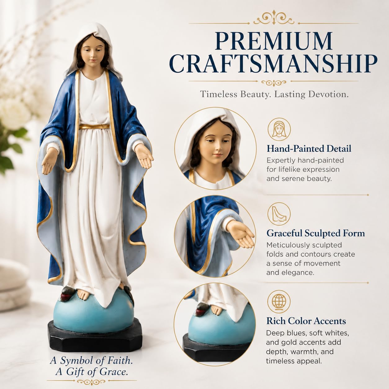 Comfy Hour 9 Inch Virgin Mary Statue, Our Lady of Grace, Set of 1
