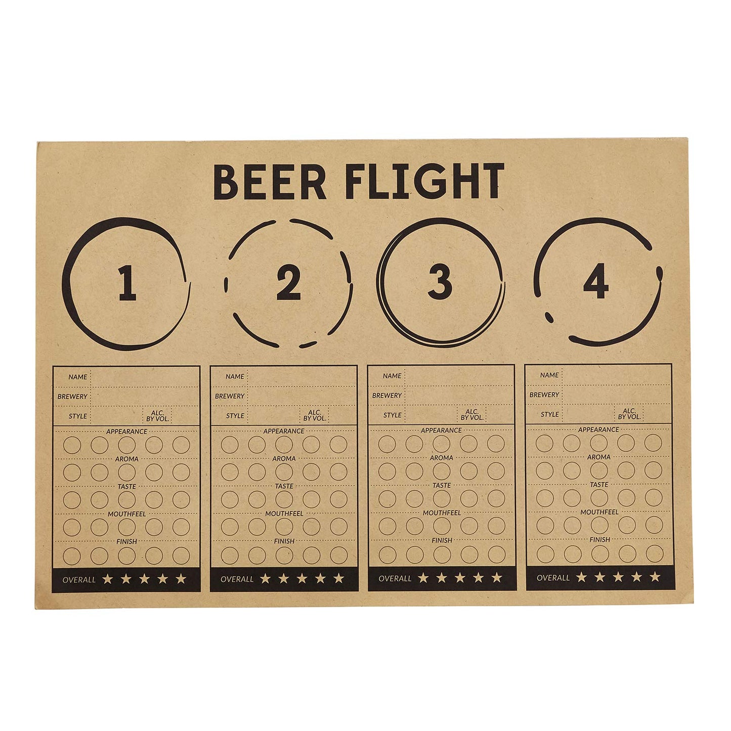 Creative Brands SB Design Studio Sips Recyclable Brown Kraft Paper Party Placemats, 24-Count, Beer Flight