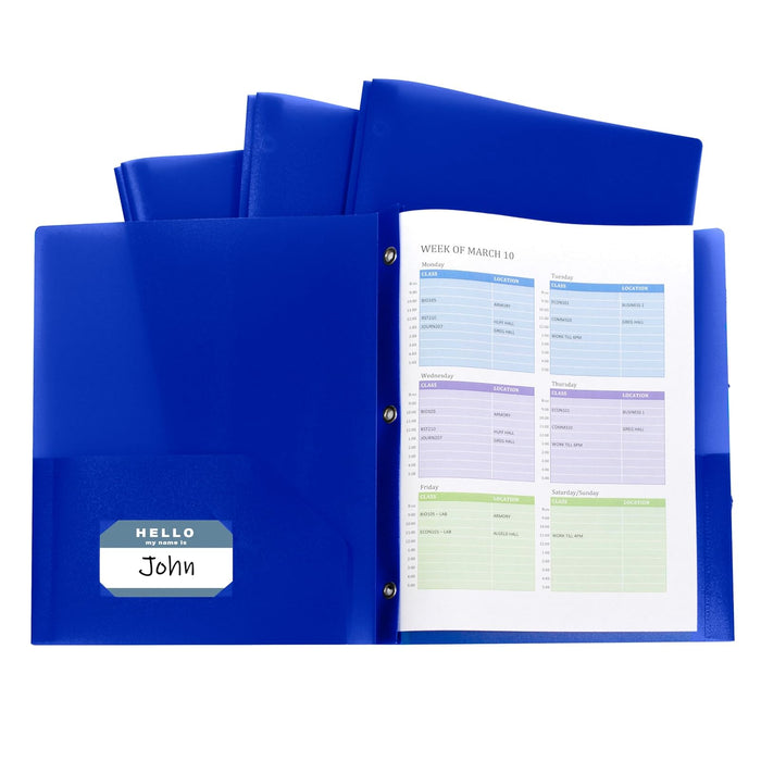 C-Line Two-Pocket Heavyweight Poly Portfolio with Prongs, for Letter Size Papers, Includes Business Card Slot, Blue, 10 Pack (32965)