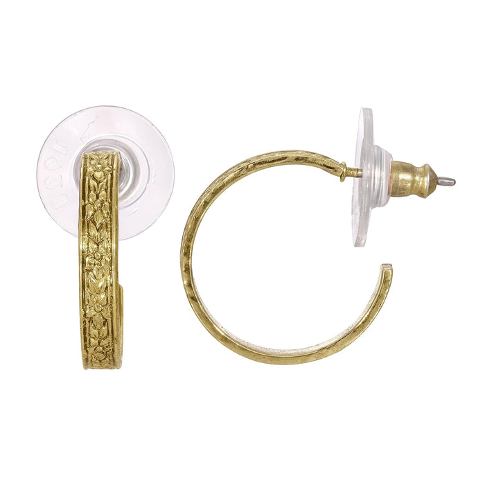 1928 Jewelry Tiny Etched Floral Hoop Earrings