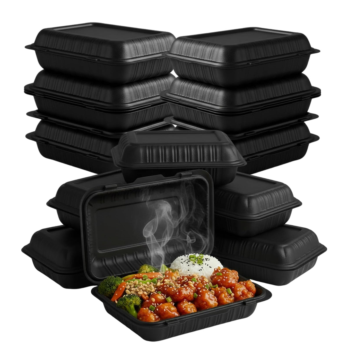 ProTakeOut Food Storage Container, 9" x 6", Black