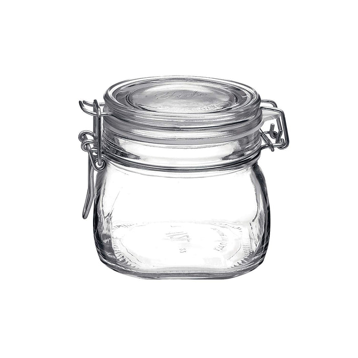 Bormioli Rocco Fido 17.5 Ounce Glass Storage Jars: Airtight Hinged Lid With Leak Proof Gasket, Wide Mouth Food Container - For Zero Waste Air Tight Preserving Jam, Spices, Coffee, Sugar & Herbs