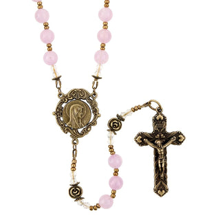 Christian Brands Catholic Necklace, 21" Long, Pink Opal