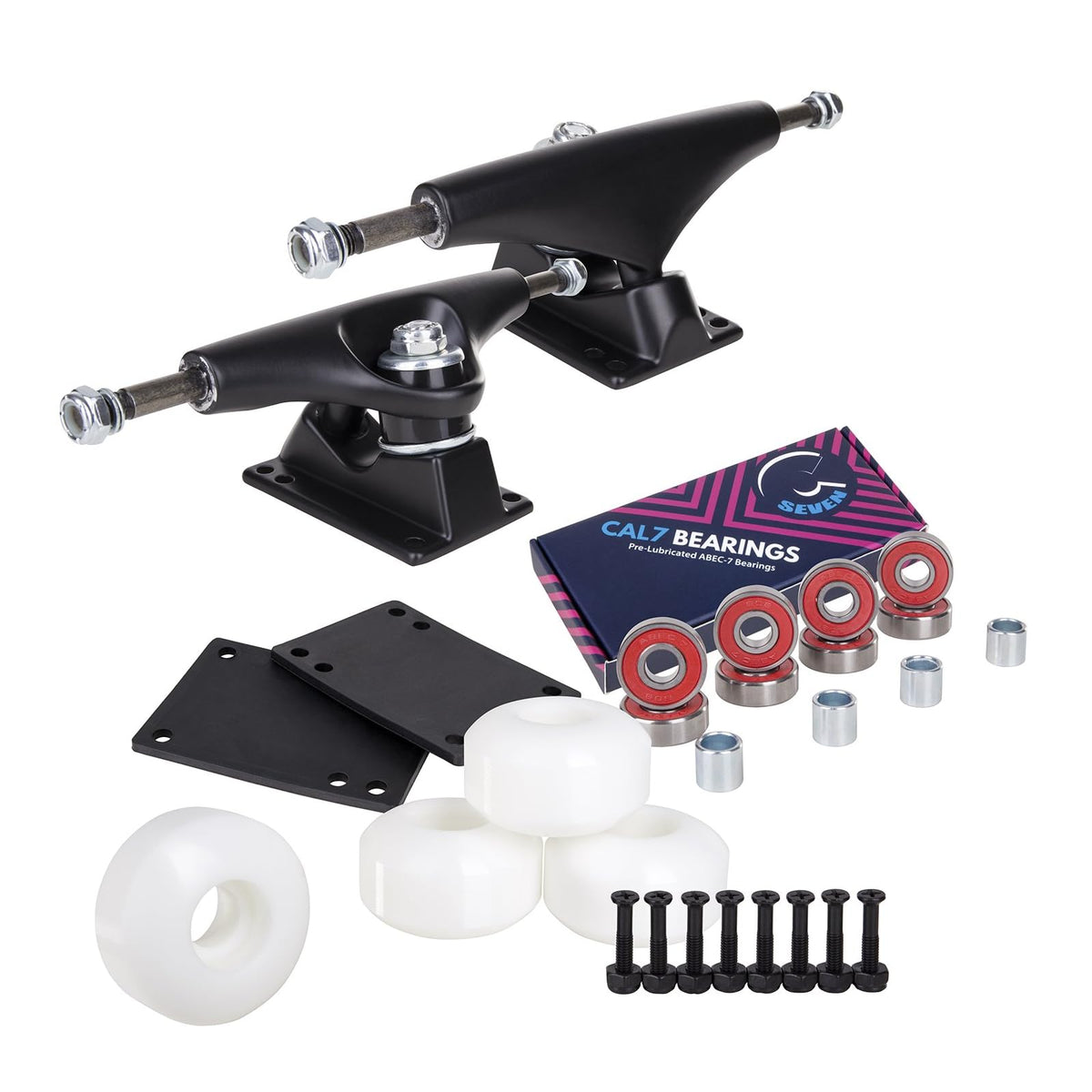 Cal 7 Skateboard, 5.25", Black Truck + White Wheels