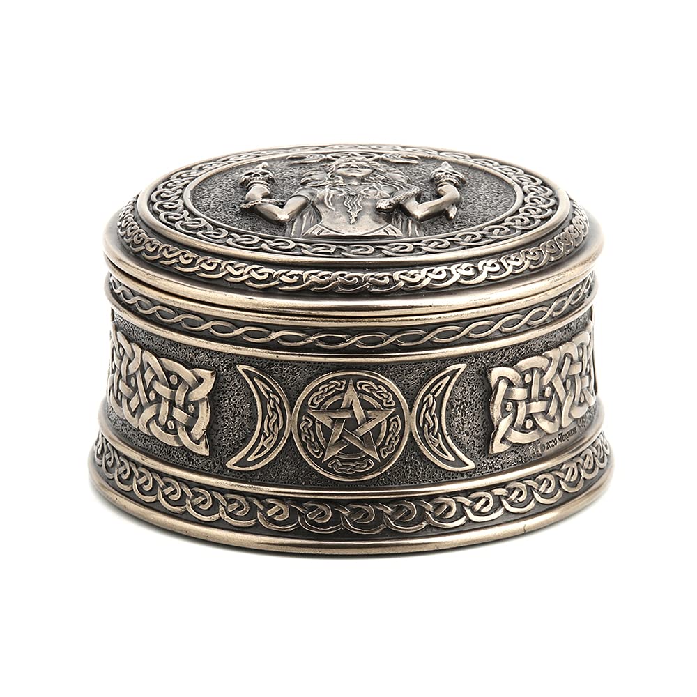 Unicorn Studio Veronese Design 2 1/8" Tall Hecate Goddess of Chthonic Round Trinket Box Cold Cast Bronzed Resin Handmade Collectibles Wiccan Figurine Decorative Storage