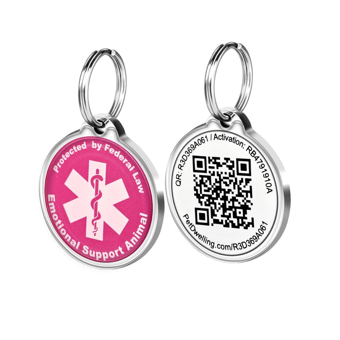 Pet Dwelling QR Code Emotional Support Animal Tag-ESA ID Tag-Dog Tags-Cat Tags-Online Pet Profile-Instant Email Alert of QR Tag Scanned GPS Location (Pink)