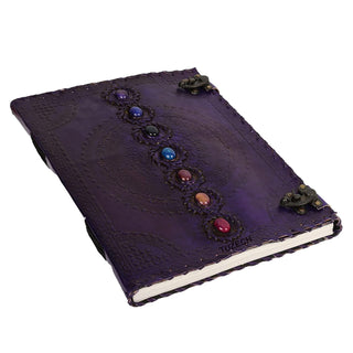 TUZECH Seven Chakra Medieval Stone Embossed Handmade Jumbo Leather Journal Book of Shadows Notebook Office Diary College Poetry Sketch (Purple, 18 Inches)