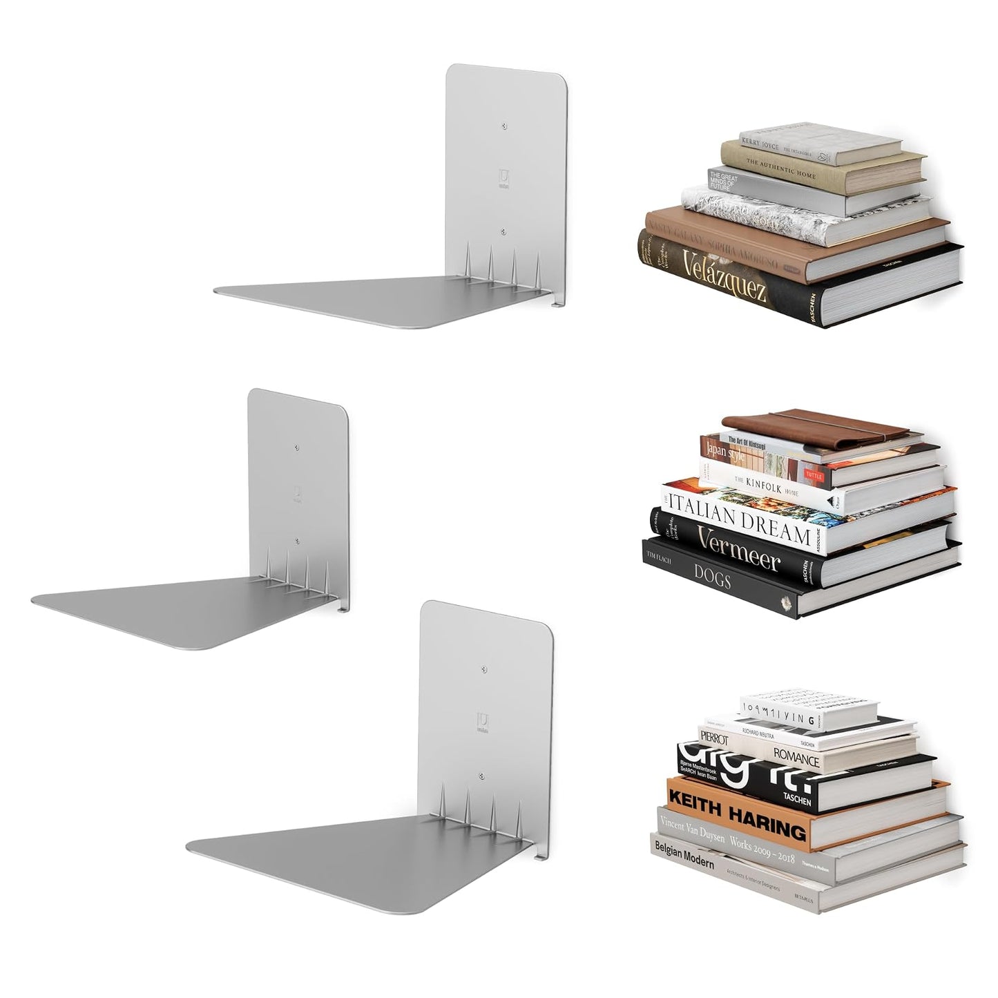 Umbra Conceal Floating Bookshelf, Large, Silver, Set of 3