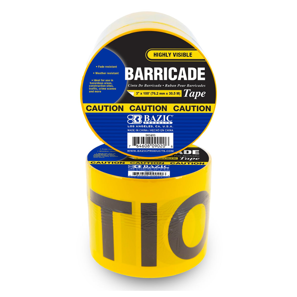 BAZIC PRODUCTS Adhesive Tapes, 3 in x 100 ft, Caution (100 Ft)
