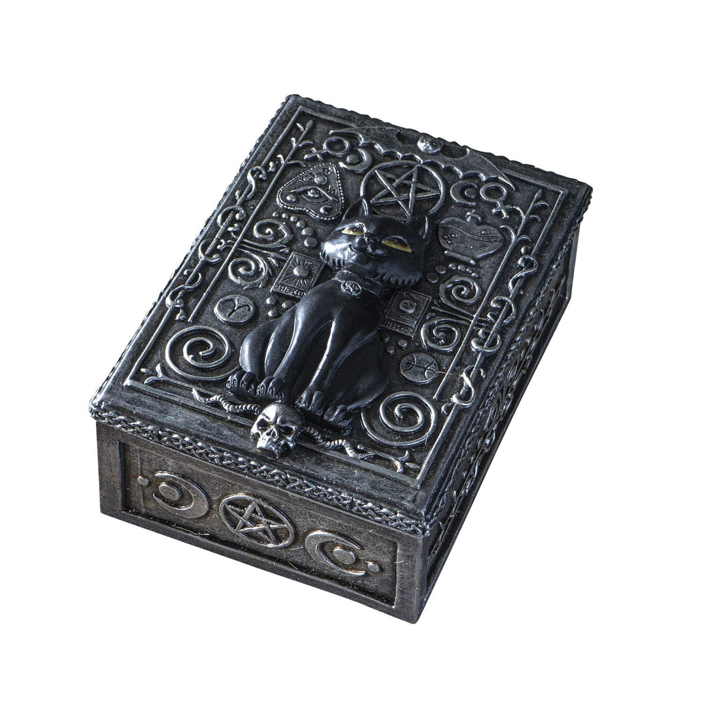 Pacific Trading Giftware Fortune Telling Black Cat Reader Design Sculptural Tarot Box Jewelry Trinket Keepsake Fengshui Lucky Talisman Home Accent Decor 5.25"L