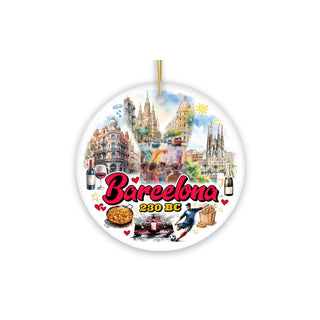 OrnamentallyYou Hanging Ornament, 3 inches, Illustrated Barcelona Landmarks Cera