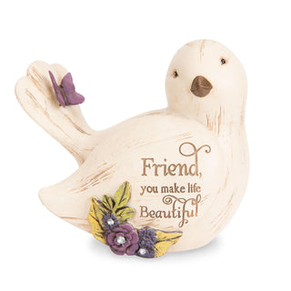 Pavilion Simple Spirits - Friend You Make Life Beautiful Floral Butterfly Bird Figurine 3.5 Inch