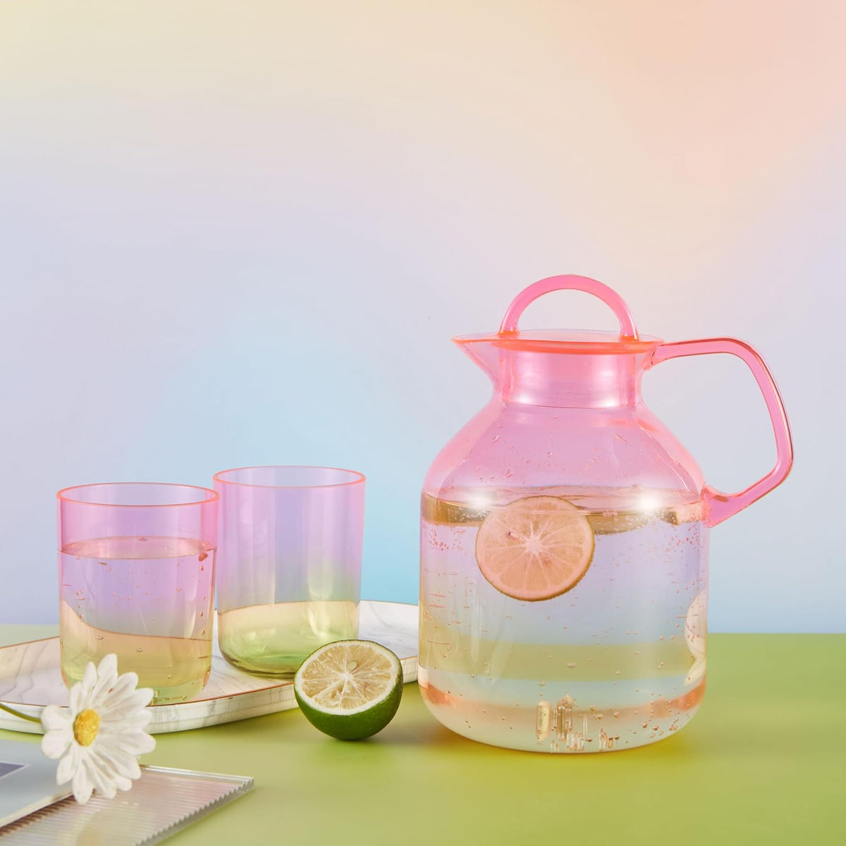 Locco Decor Pitcher, Pitcher+2 Cups Set, Pink Yellow
