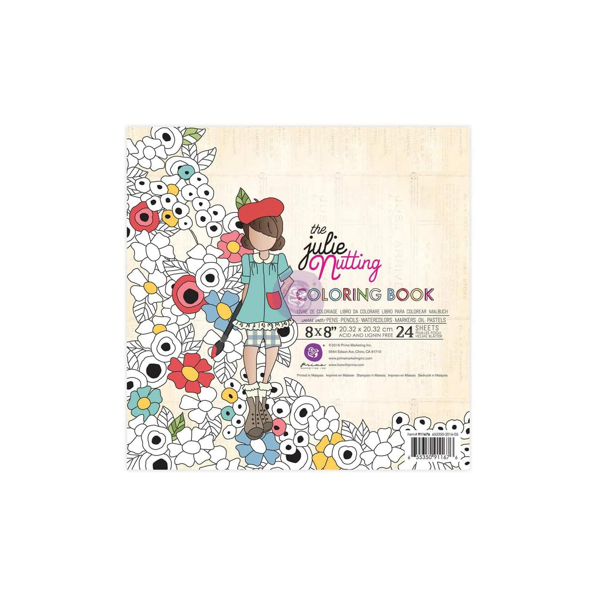 PRIMA MARKETING INC Art Media Paper, 8 x 8 inches, Julie Nutting Coloring Book
