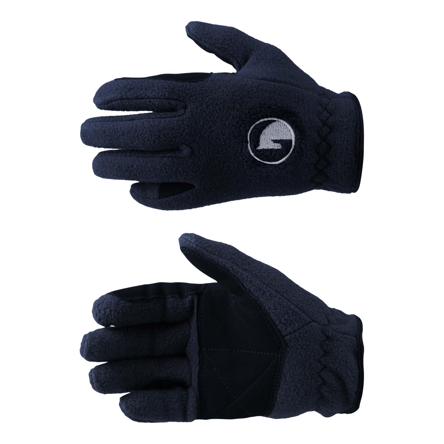 HORZE Kids' Fleece Winter Horse Riding Gloves with Pony Design - Dark Navy - 6