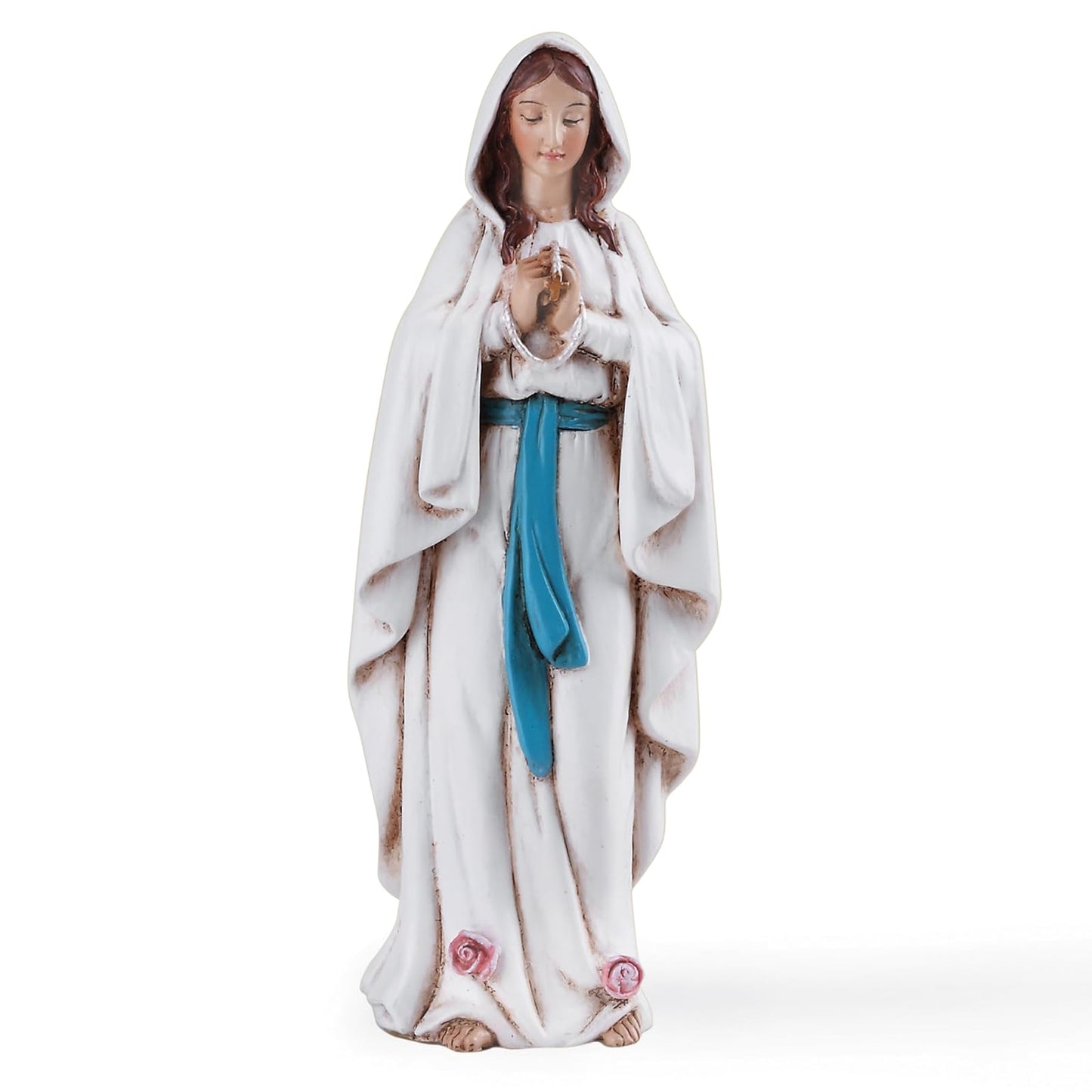 Roman Our Lady Of Lourdes Ivory With Bright Blue 4.5 x 6.5 Resin Tabletop Figurine
