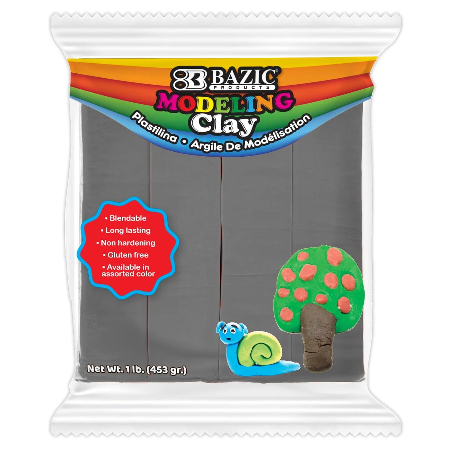 BAZIC Modeling Clay Gray Color 1 LB, Light Dough Art Craft, Non Toxic Gift for Artist Kids Toddler Boys Girls, Bulk for Classroom, 24-Packs