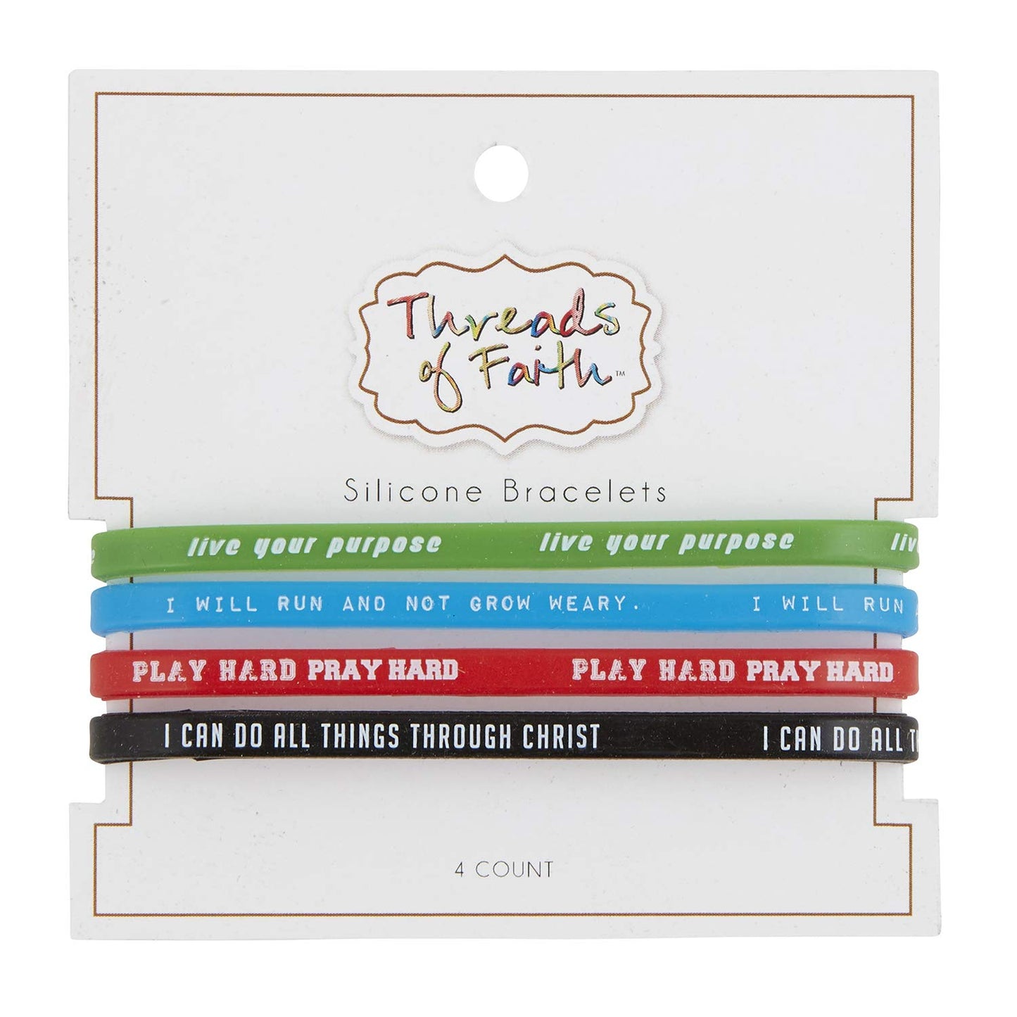 Creative Brands Threads of Faith Silicone Bracelet Set, Play Hard 4 Pack