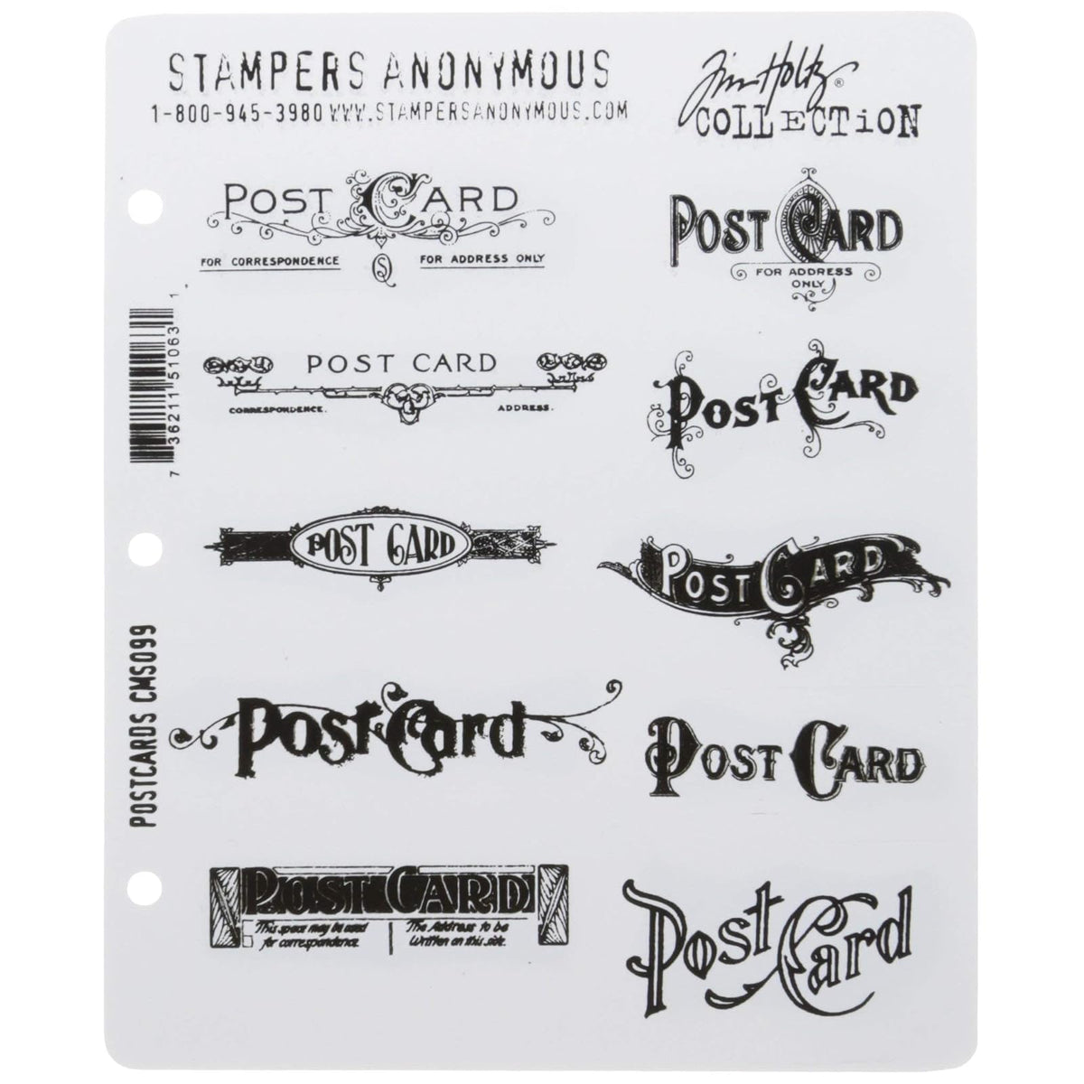 Stampers Anonymous Rubber Stamp, 7 x 8.5 inches, Postcards