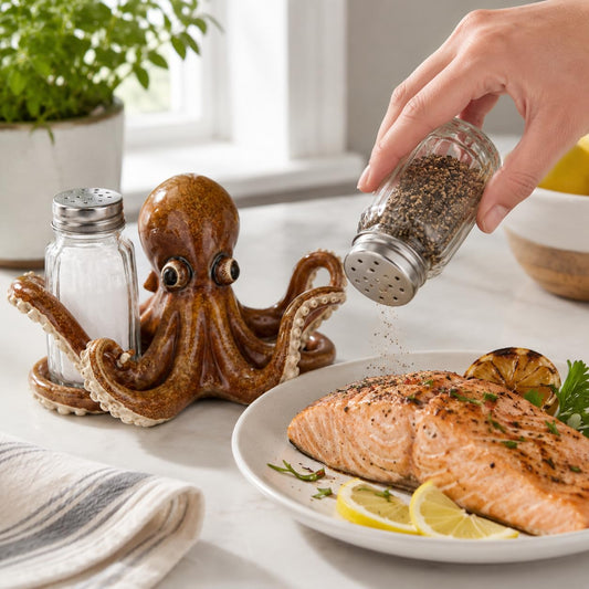 Comfy Hour 6.1 Inch Octopus Salt and Pepper Holder, Glass Shakers, Set of 2