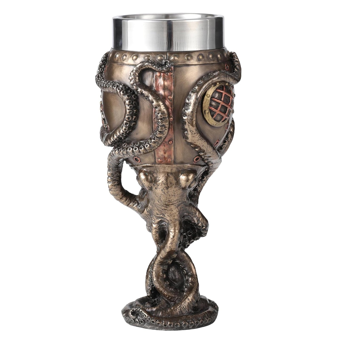 Unicorn Studio Resin Goblets Steampunk Brass Octopus Grasping Bathysphere Goblet 3.5 X 7.25 X 3.5 Inches Bronze