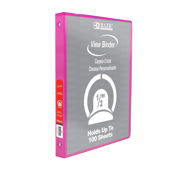BAZIC 1/2" Fuschia 3-Ring View Binder w/ 2-Pockets