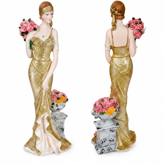 Comfy Hour 13 Inch Victorian Lady Figurine, Art Deco Gold Dress Statue