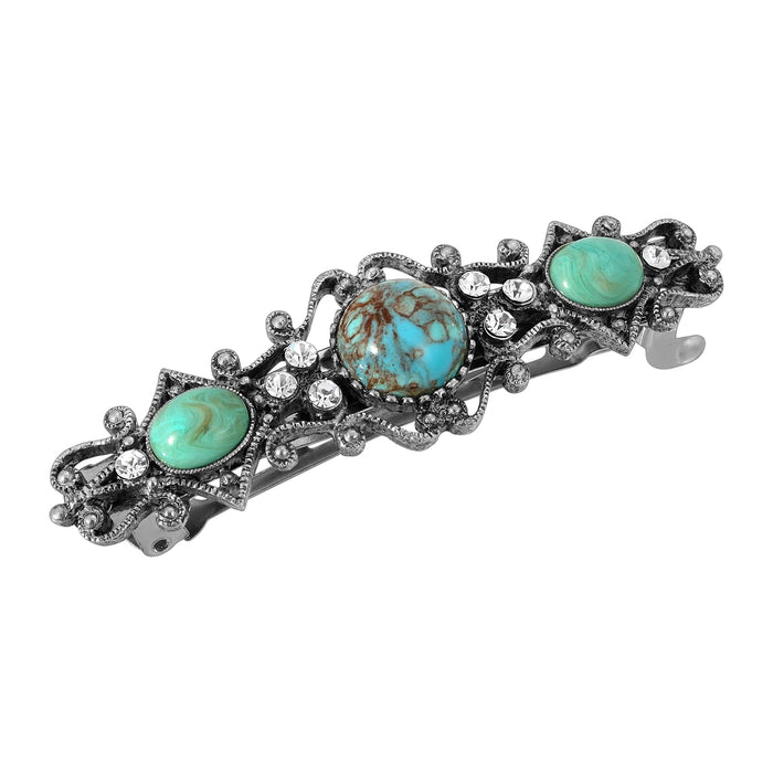 1928 Jewelry Women's Turquoise Color Stones Hair Barrette, (1 Pcs)