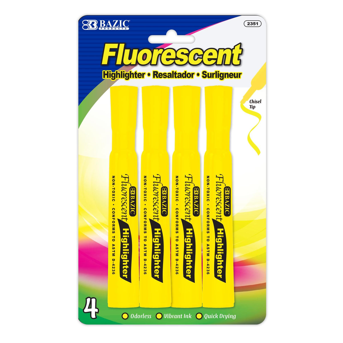 BAZIC PRODUCTS Marking Pen, 4 Count (Pack of 1), Yellow