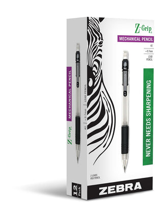 Zebra Pen Z-Grip Mechanical Pencil, 0.7mm Point Size, HB #2 Graphite, Black Grip, 12 Pack