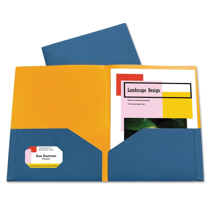 C-Line Two-Tone Pocket Super Heavyweight Poly Portfolio, Pack of 6, Steel Blue/Amber Orange Interior (34725)