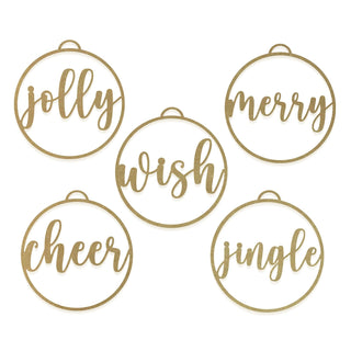 ROCC RUSTED ORANGE CRAFTWORKS CO. Jolly Christmas Ornaments (5 Pack Variety: Jingle, Cheer, Merry, Wish, Jolly) - Metal Ornaments Christmas Tree Ornaments Farmhouse Christmas Decorations Winter Decor