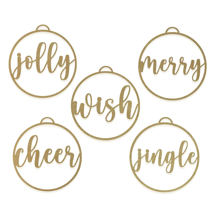 ROCC RUSTED ORANGE CRAFTWORKS CO. Jolly Christmas Ornaments (5 Pack Variety: Jingle, Cheer, Merry, Wish, Jolly) - Metal Ornaments Christmas Tree Ornaments Farmhouse Christmas Decorations Winter Decor