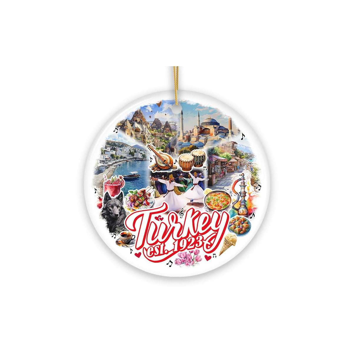 OrnamentallyYou Hanging Ornament, Culturally Vibrant Turkey Ceramic Ornament, Ot