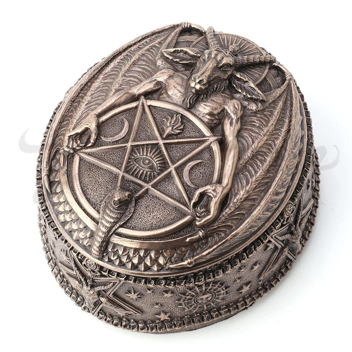 Unicorn Studio Veronese Design Wiccan Pentagram Baphomet Oval Shaped Trinket Box Resin Sculpture Bronze Finish