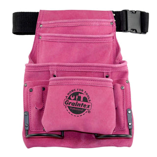 Graintex SS2186 10 Pocket Nail & Tool Pouch Pink Color Suede Leather with 2†Webbing Belt for Constructors, Electricians, Plumbers, Handymen