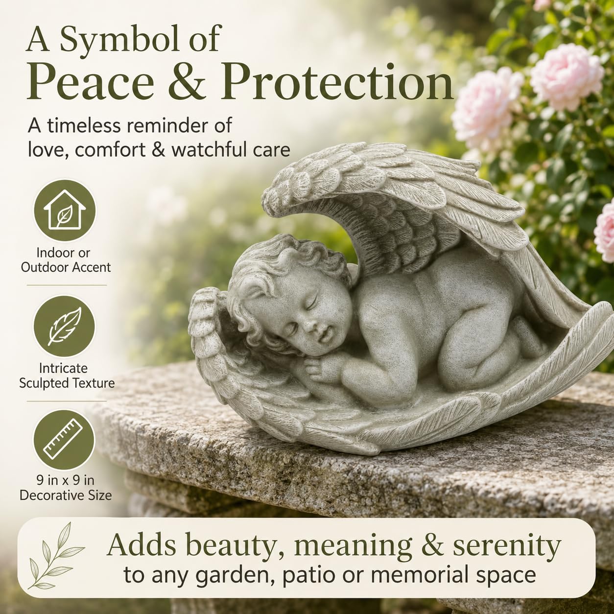 Comfy Hour 9 Inch Baby Angel Statue, Sleeping Cherub in Wing Decor