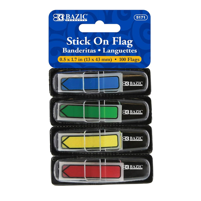 BAZIC 0.5" x 1.7" Neon Color Printed Arrow Flags w/Dispenser, PET Sticky Notes Memo Index Tabs Flags, Self-Stick Notes, Post Stickies Colorful Pads, Clean Removal (100 Tabs/Pack), 1-Pack