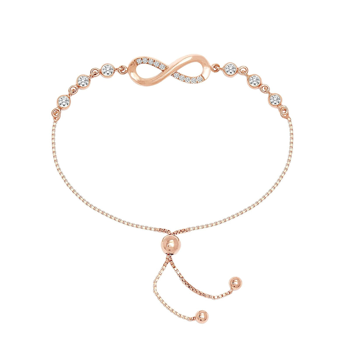 LeCalla Rose Gold-Plated 925 Sterling Silver Italian CZ Infinity Bolo Bracelet for Women Teen