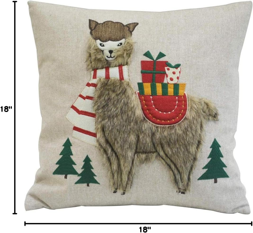 Comfy Hour Holiday Animals Collection Holiday Fur Llama Accent Pine Tree Pillow Throw Pillow Decorative Cushion, 18"x18", Polyester